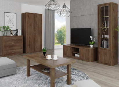 Living room Set Display case TV Chest of drawers Coffee table Chests of drawers Wardrobe Wood new 5 pcs.